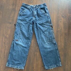 VTG WRANGLER 90s Y2K Wide Leg Baggy Big Pockets & Zippers Blue Jeans